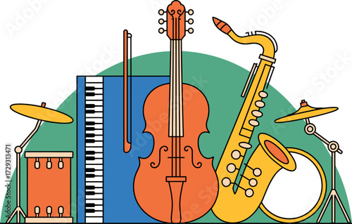 Music instruments vector illustration for creative arts design