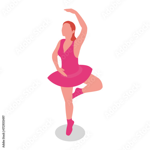 Vector illustration of a graceful ballerina in a pink tutu performing a classical dance pose