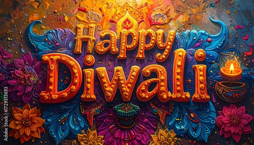 Festive Diwali greeting with ornate lettering