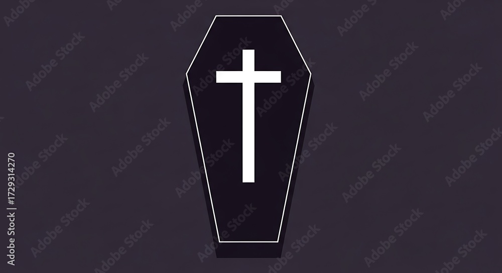 Obraz premium Coffin with Cross on Dark Textured Background, Death Symbolism