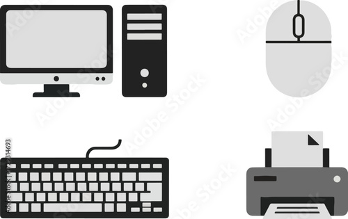 Computer components flat design illustration