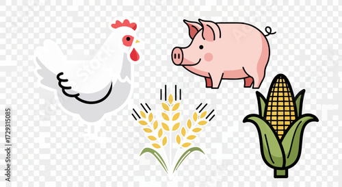 Farm animals and crops illustration