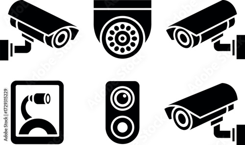 Security camera system surveillance cctv vector icons set design