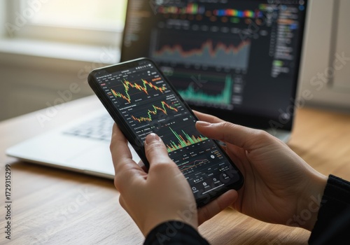 Analyzing stock market data on a smartphone and laptop