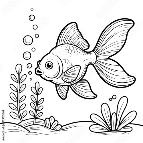 Goldfish in aquarium isolated on white background