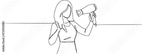 One line continuous hairdryer hairdresser symbol concept, One line continuous hairdryer hairdresser symbol concept. Silhouette hair design image style technology icon.