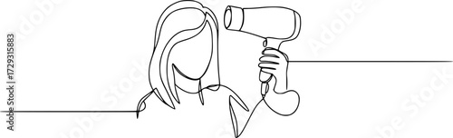 One line continuous hairdryer hairdresser symbol concept, One line continuous hairdryer hairdresser symbol concept. Silhouette hair design image style technology icon.