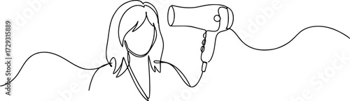 One line continuous hairdryer hairdresser symbol concept, One line continuous hairdryer hairdresser symbol concept. Silhouette hair design image style technology icon.