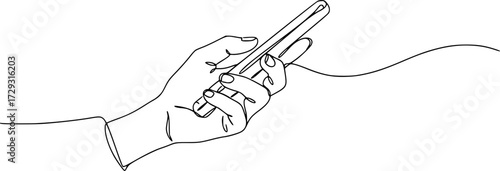 Continuous one line drawing of hand holding mobile phone vector illustration. Editable stroke
