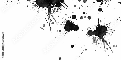 Splattered ink halftone texture with rough, random textures and dynamic grunge smears. ink blots and splats. detailed ink splats Hyperrealistic Highly Detailed Isolated On Transparent Background.