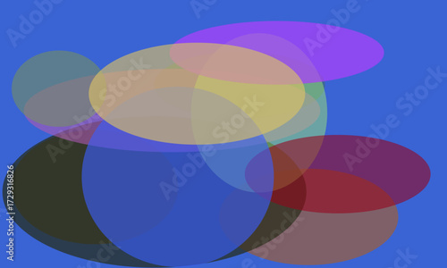 Colorful Overlapping Semi- Transparent Ovals on Blue Background abstract shape