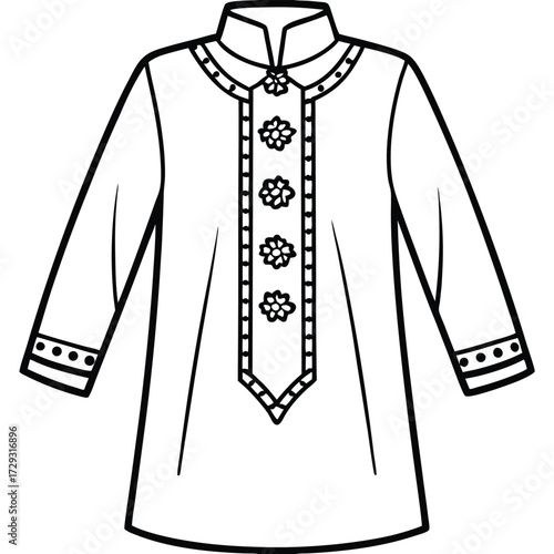 Minimalist black and white line drawing of a traditional kurta