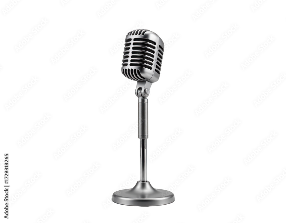 Fototapeta premium Vintage Microphone on Stand with Stylish Silver Finish