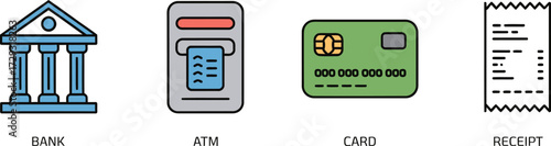 Financial Icons Representing Banking Transactions and Payment Methods for Modern Commerce and Business Finance in a Digital Economy Focusing on Accessibility and Security