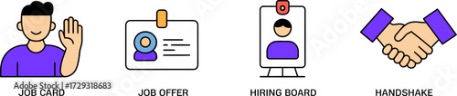 Conceptual Illustration of Job Search and Employment Process featuring Job Card Job Offer Hiring Board