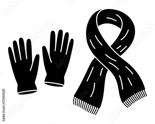 Minimalist black and white image of winter gloves and scarf ready for cold weather vector