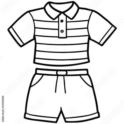 Striped polo shirt and shorts children's clothing outline