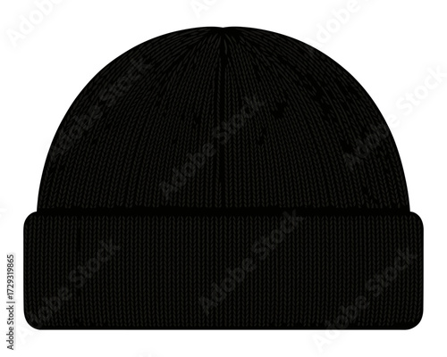 Solid black ribbed beanie hat silhouette for winter fashion apparel designs vector