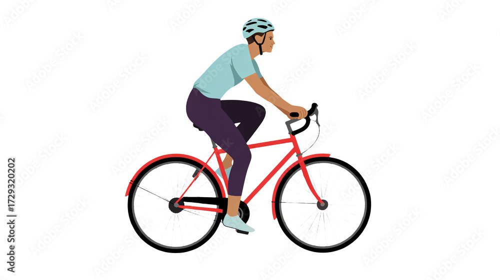 Fototapeta premium Active woman enjoys bicycle ride outdoors wearing helmet for safety and fitness on a red road bike