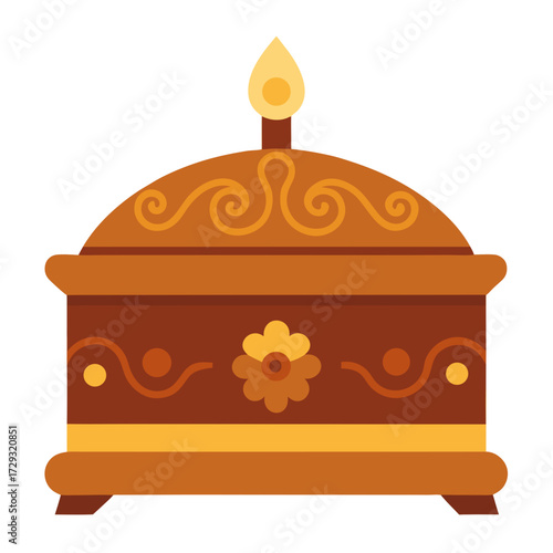 Ornate decorative wooden treasure chest with flame finial