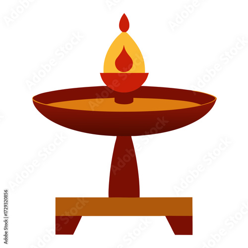Traditional indian diya lamp with a fiery glow