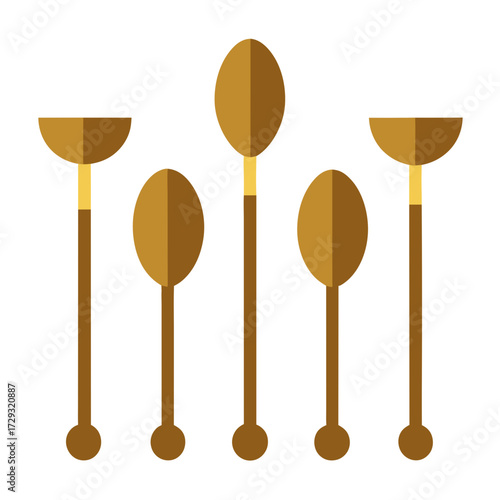 Abstract flat design of five golden spoons