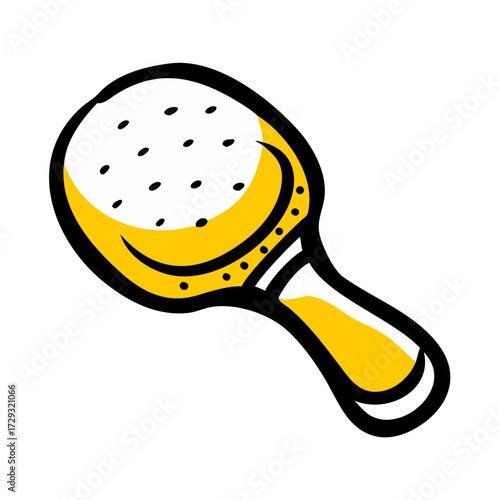 Yellow air hockey paddle with textured surface and ergonomic grip  