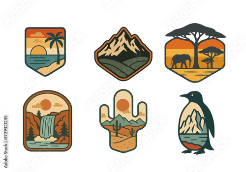 Coloured Vintage Travelling Badge Collection Vector by AZ for UI/UX, Books, Design and Decoration Asset
