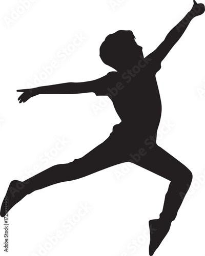 Joyful silhouette of a young child leaping with arms extended in a dynamic pose