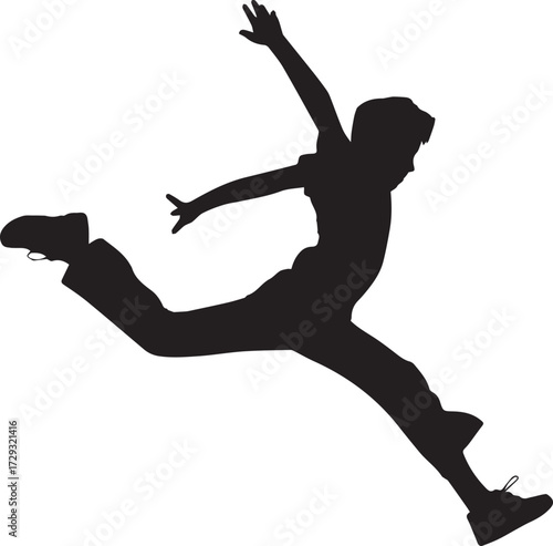Dynamic silhouette of a person leaping joyfully mid-air captured in action