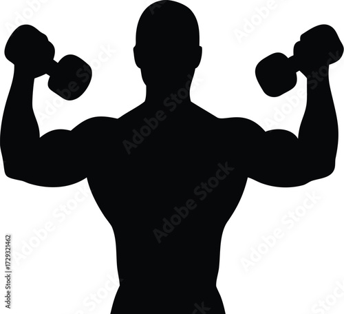 Silhouette of a man lifting dumbbells in a gym representing fitness and strength isolated on transparent background