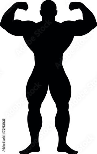 Silhouette bodybuilder flexing biceps strong muscular man physique vector