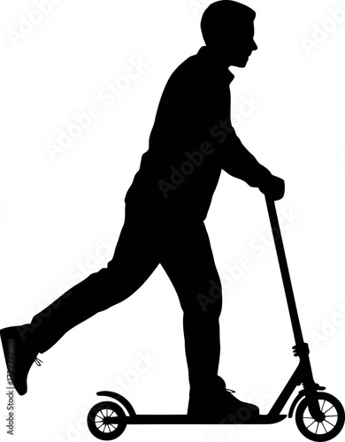 Silhouette of a person riding a kick scooter active lifestyle mobility vector