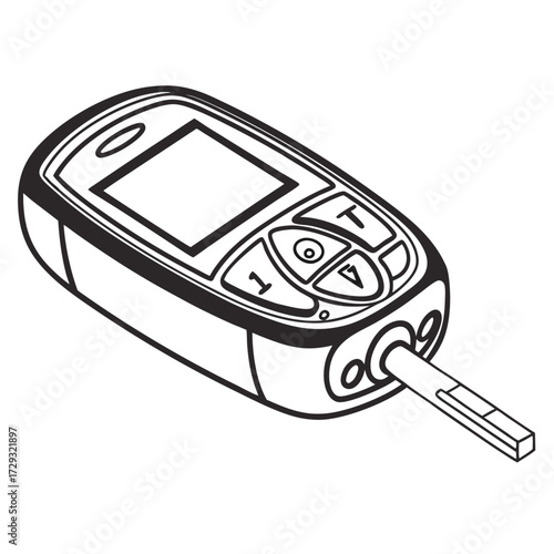 Vector illustration of a blood glucose meter with test strip. Perfect for medical, healthcare, diabetes, and health monitoring design projects.
