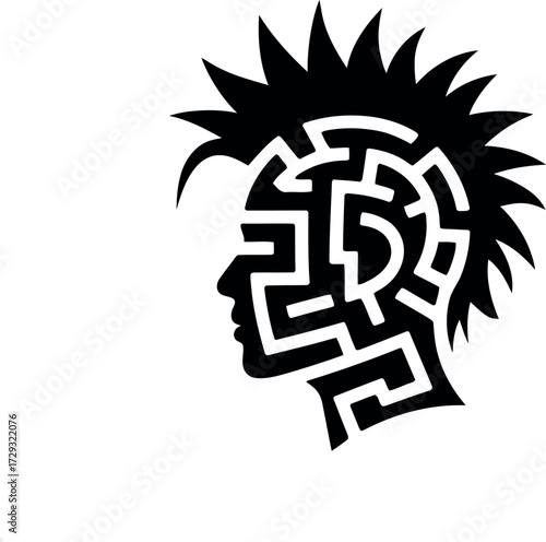 Abstract maze head silhouette tribal mohawk style vector