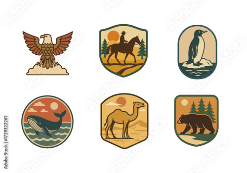 Coloured Vintage Travelling Badge Collection Vector by AZ for UI/UX, Books, Design and Decoration Asset