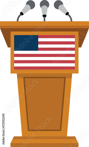 Usa podium with american flag microphones speech politics vector