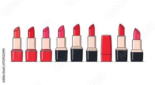 Assorted lipstick vector set with red and pink shades, cosmetic product