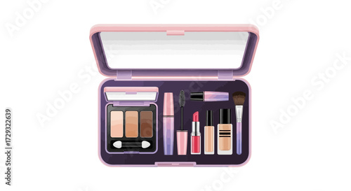 Chic beauty essentials case featuring makeup palette and cosmetic applicators