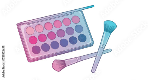 Colorful eyeshadow palette accompanied by brushes for makeup application