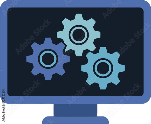Digital gears on computer screen technology concept vector