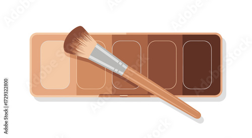 Cosmetic palette with earth tones and makeup brush for beauty illustration