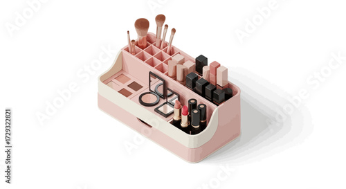 Cosmetic storage box for makeup brushes and cosmetic products, vector art