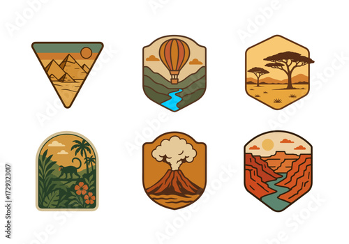 Coloured Vintage Travelling Badge Collection Vector by AZ for UI/UX, Books, Design and Decoration Asset