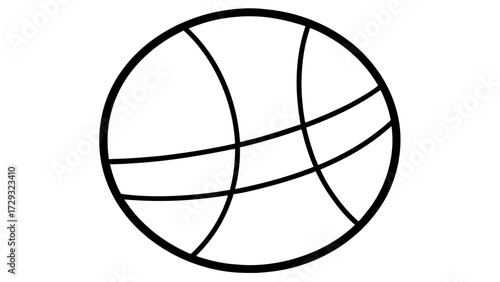 Illustration of a basketball with curved lines and an oval shape in black and white simple drawing on transparent background silhouette
