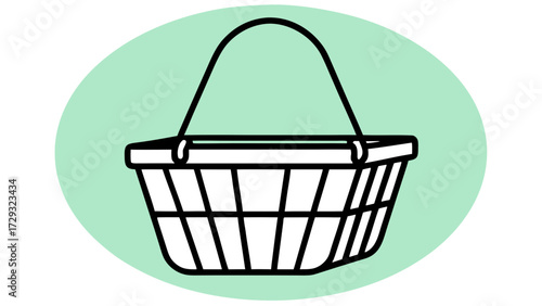 Illustration of a shopping basket with a handle on a light green oval background design artwork on transparent background silhouette