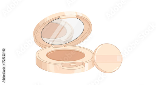 Elegant illustration of face powder and applicator on clean background