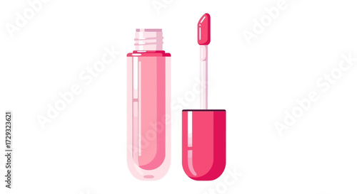 Elegant pink lip gloss with applicator, beauty product illustration