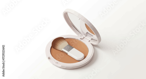 Elegant powder compact with blending brush for makeup applications