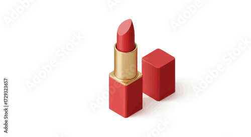 Elegant red lipstick illustration with golden accents on white background